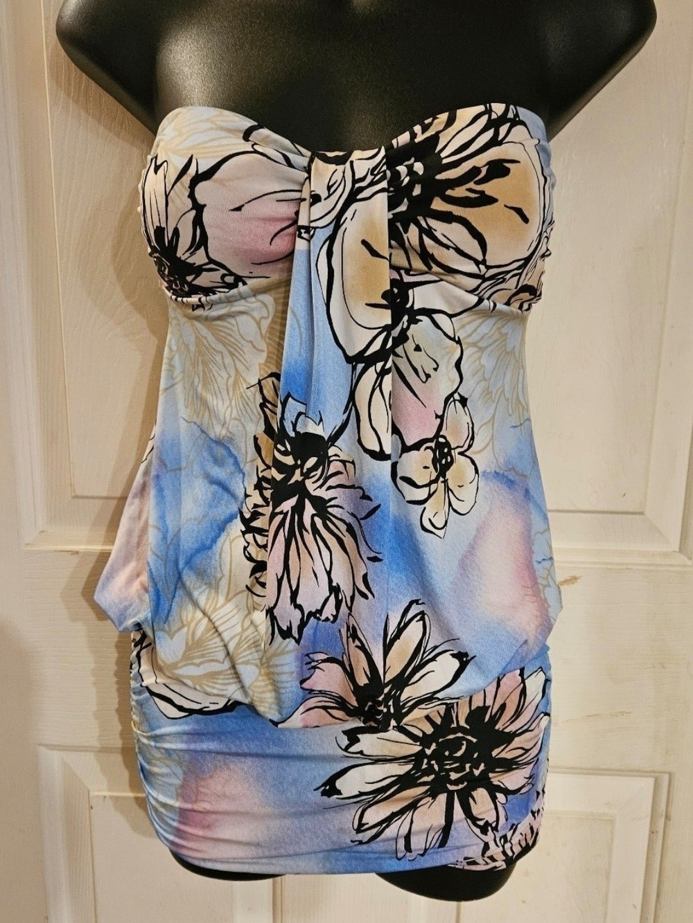 Strapless Floral Mini Dress in Pastel Blue and Pink #orget3#